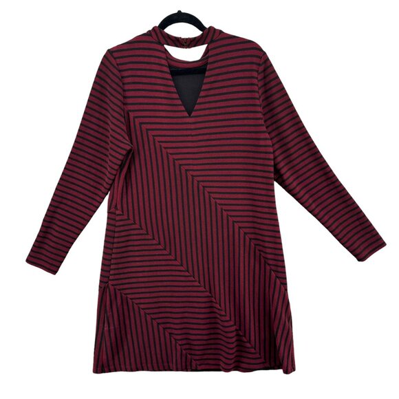 Hutch Anthropologie Knitwork Dress Burgundy Black Striped Long Sleeve Size L - Picture 3 of 15
